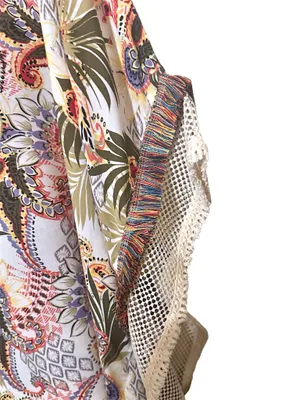 Chico’s Multicolored Floral Paisley Poncho w/Crochet & Mesh Trim Sz S/M $99 thumbnail 2