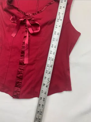 Moda International size large Women's Red Satin-Trim Sleeveless Top corset y2k thumbnail 6