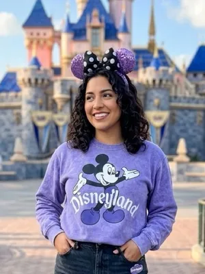 Disney Parks purple acid wash retro Mickey Disneyland crewneck sweatshirt SM thumbnail 2