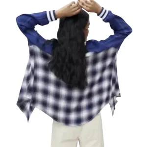 UO BDG Women’s Keanu Blue Plaid Varsity Mixed Media Button Up Flannel thumbnail 2