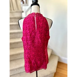 Ann Taylor Hot Pink Silk Tie Dye Ruffle Front Sleeveless Tank Top Blouse thumbnail 2