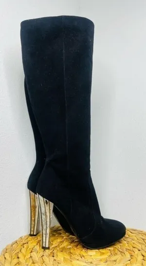 Bruno Magli long boot Suede black Platform tall Boots embellished silver heeled thumbnail 1