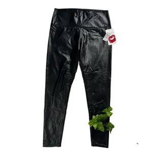 Hot Kiss Women's Black Faux Leather Pants Size L Mid Rise Skinny Pull On Stretch Leggings thumbnail 2