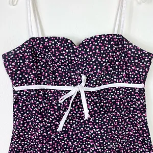 Vintage y2k Aqua Blues Pink & Black Polka Dot Sleeveless Bow Accent Mini Dress L thumbnail 4