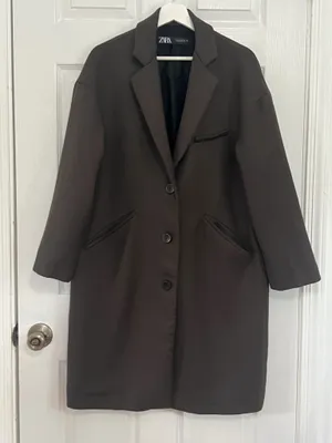 ZARA Brown Oversized Longline Blazer Coat Quiet Luxury Minimalist Old Money Sz S thumbnail 3
