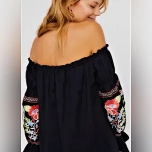 Free People Fleur‎ Du Jour Floral Embroidered Off-the-Shoulder Mini Dress Small thumbnail 6