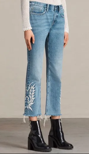 All Saints Mazzy Embroidered Blue Jeans W29 thumbnail 1