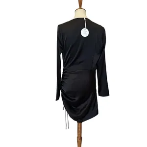 Revolve Black Ruched Mini Dress LARGE Cocktail Cowl Satin More to Come $88 NEW thumbnail 6
