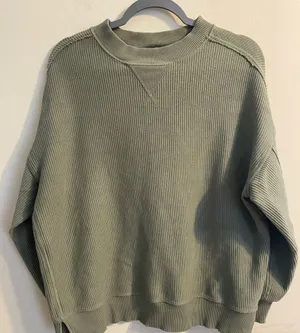 Aerie Getaway Oversized‎ Waffle Crewneck Sweatshirt Notched Hem Size XXS thumbnail 1