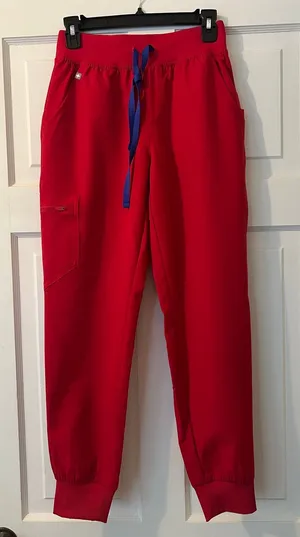 NWOT Figs Winning Red High Rise Zamora Joggers Blue Drawstring Size XS Petite thumbnail 1