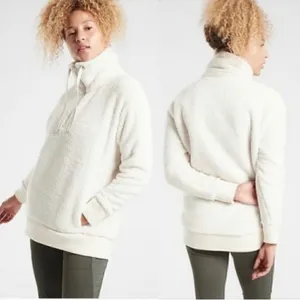 Athleta Talus teddy Sherpa half zip pull over cream sweatshirt L‎ thumbnail 2