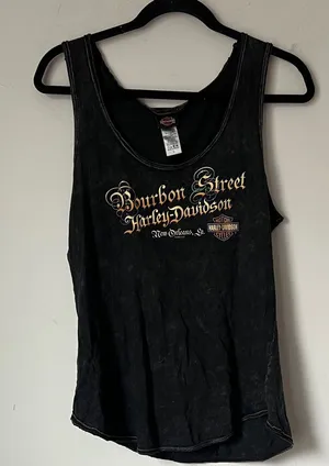 Bourbon Street Harley-Davidson Laced Women's Tank Top 100% Cotton Sz Lg thumbnail 1