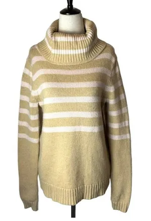 J. Crew Tan And Pink Wool Blend‎ Striped Turtleneck Pullover Sweater Size S thumbnail 1
