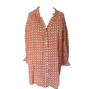 Ro's Garden Rachel Shirt XS Orange Abstract Geo Print Cotton Button Front Top thumbnail 13