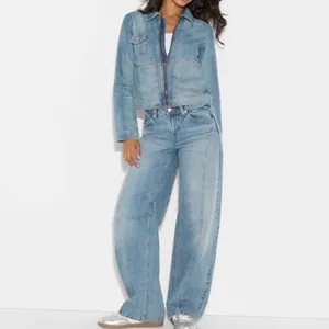 Wild Fable Women's Denim Trucker Jacket Zip Front Medium‎ Wash Size S thumbnail 5