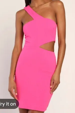 Lulus Pink One Shoulder Cutout Mini Dress Size Large NEW Barbiecore Made in‎ USA thumbnail 1