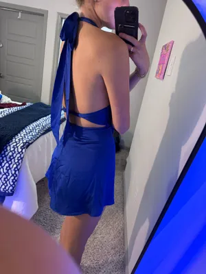 royal blue lucy in the sky halter dress thumbnail 3