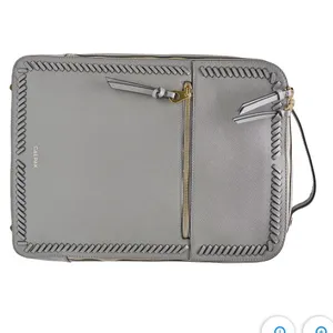 Calpak Gray Leather Backpack with Braided Trim and Gold Accents thumbnail 2