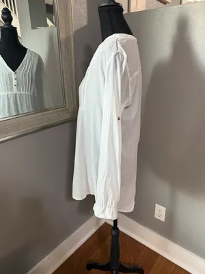 Zara Boho Peasant White Flowy Neutral Romantic Top Size Medium. thumbnail 3