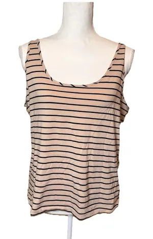 Cabi XL Brown Black Striped Tank‎ Top Scoop Neck Stretch Cotton Knit thumbnail 1