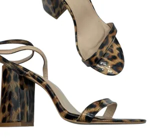 Raid Brown Leopard Print Block Chunky Heels Strappy Womens Sandals 7 Ankle Strap thumbnail 1
