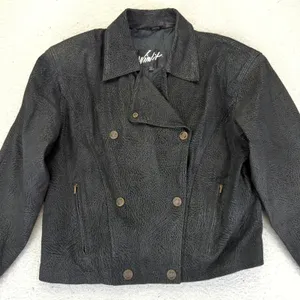 Winlit Women's Leather Jacket L Black Double Breasted‎ Vintage Made in Korea thumbnail 3