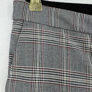 Zara Plaid Trousers Women L Gray Black Burgundy Straight Leg Elastic Waist Zara thumbnail 5