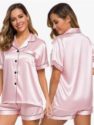 Amazon Women's Satin Short Pajama Set - Pink thumbnail 2