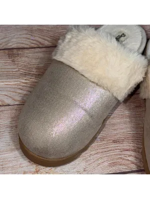 Dearfoams Cozy Comfort Faux Fur Slippers Women’s Large US 9-10 Metallic Beige thumbnail 2