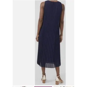 J. McLaughlin Sleeveless Pleated Midi Dress XS Navy Blue Lined Wedding Prom Chic thumbnail 3