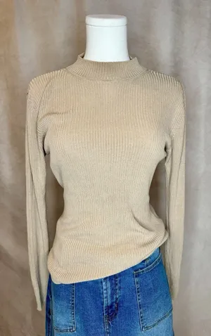 Vtg Best Connections Silk Ribbed Mock Neck Sweater Top Beige Size 10/12 thumbnail 1