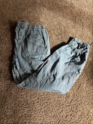 Garage Relaxed Light Blue Cargo Jeans with Drawstring Ankles thumbnail 6