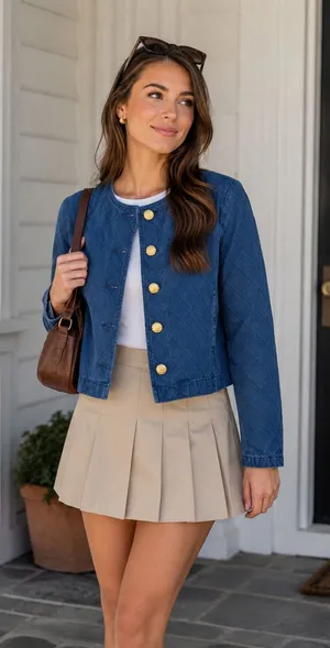VICI‎ Quilted Blue Jacket Cropped Preppy Capsule Wardrobe Cotton Blend S thumbnail 1