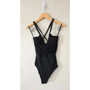 Soluna Lake Side Tie Back Swimsuit Large One-Piece in‎ Black Braided Detail NEW thumbnail 3