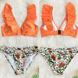 New CUPSHE Orange Ruffle Floral Bikini Size Small thumbnail 1