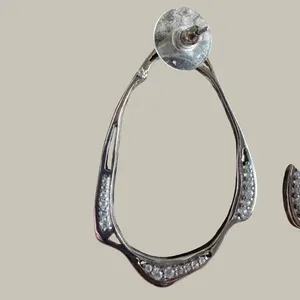 Kendra Scott Livi Fontal Hoops Silver Tone Pave Crystal Hoop Earrings Post Back thumbnail 5