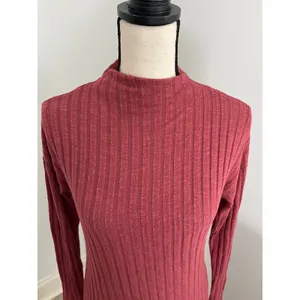 Minimalist Ribbed Mock Neck Dress XS Long Sleeve Y2K Fall Rust‎ Red Cabin Preppy thumbnail 3