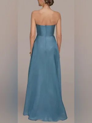 NEW Donna Karan New York Ruched Strapless Organza indigo blue Gown Sz 2 thumbnail 2
