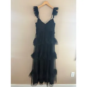 Lulus Pure Radiance Black Mesh Swiss Dot Tier Maxi Dress Size medium Whimsigoth thumbnail 5