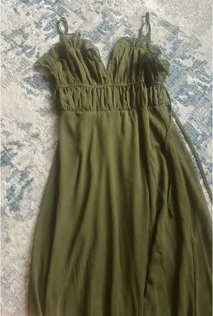 Lulus ruffle green long dress  thumbnail 2