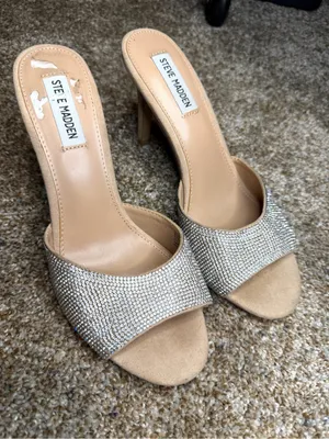 Steve Madden Women's Erin Rhinestone Heels 8.5 Mule Sandals Nude thumbnail 2