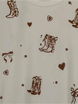 NWT..On 12th Small Western Cream Short Sleeve Top Bronze & Rhinestone Motif thumbnail 5