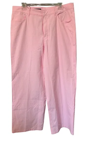 Zara Womens High Rise Wide Leg Cotton Trousers Pink‎ Size Large thumbnail 1