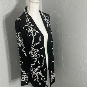 Lauren Michelle Black Embroidered Floral Cardigan – Boho Chic Elegance. thumbnail 4