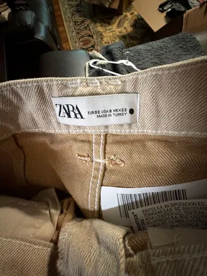 Zara Wide-Leg High-Rise Beige Denim Pants thumbnail 4