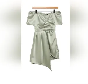 Lulus Always Celebrating Sage Green Off Shoulder Mini Dress thumbnail 4