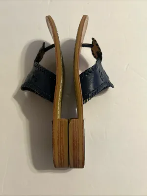 Jack Rogers Navy Leather Whipstitched Toe-Post Sandals thumbnail 5
