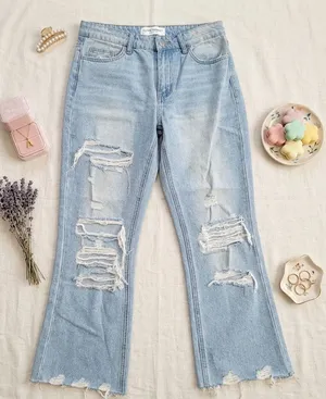 Flying‎ Monkey Vintage Cropped Straight Distressed Jeans Size 27 High Rise thumbnail 1