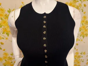 Sleeveless Peplum Top Black Sweater Button Detail size M thumbnail 2