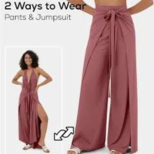 HALARA High Waisted Tie Front PANTS OR JUMPSUIT Size XL Light Rose Red thumbnail 2
